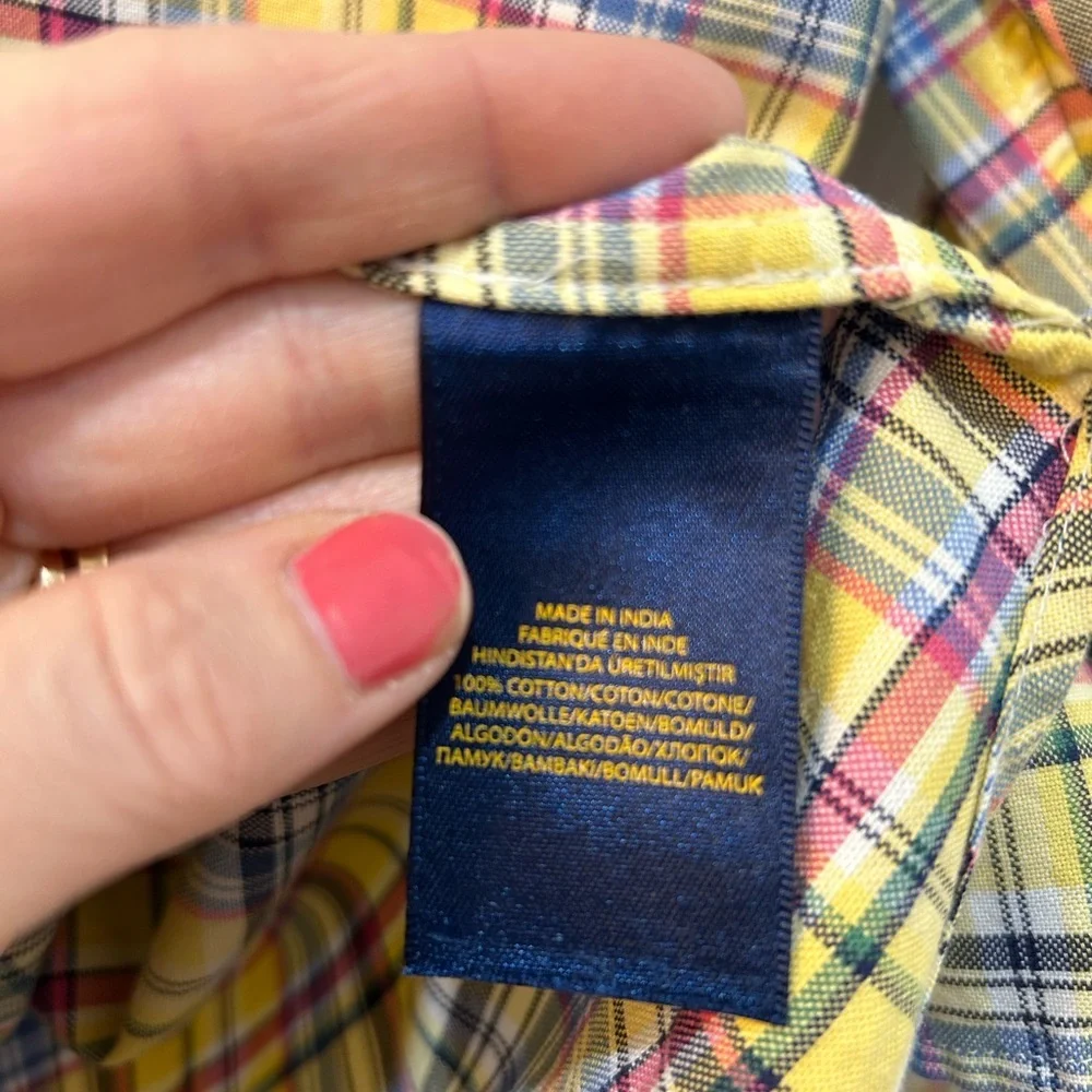 Ralph Lauren Button Front Shirt Youth Sz 14 Yellow Plaid Boys Long Sleeve Preppy